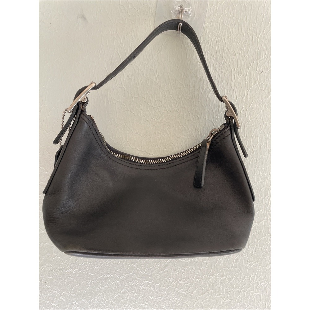 COACH Old 9844 Vintage Black Demi Baguette Leather Mini Hobo Bag Silver Hardware - Picture 2 of 14